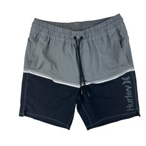 Hurley Board Shorts Mens Small Grey Navy Colorblock Swim Trunks Polyester Blend